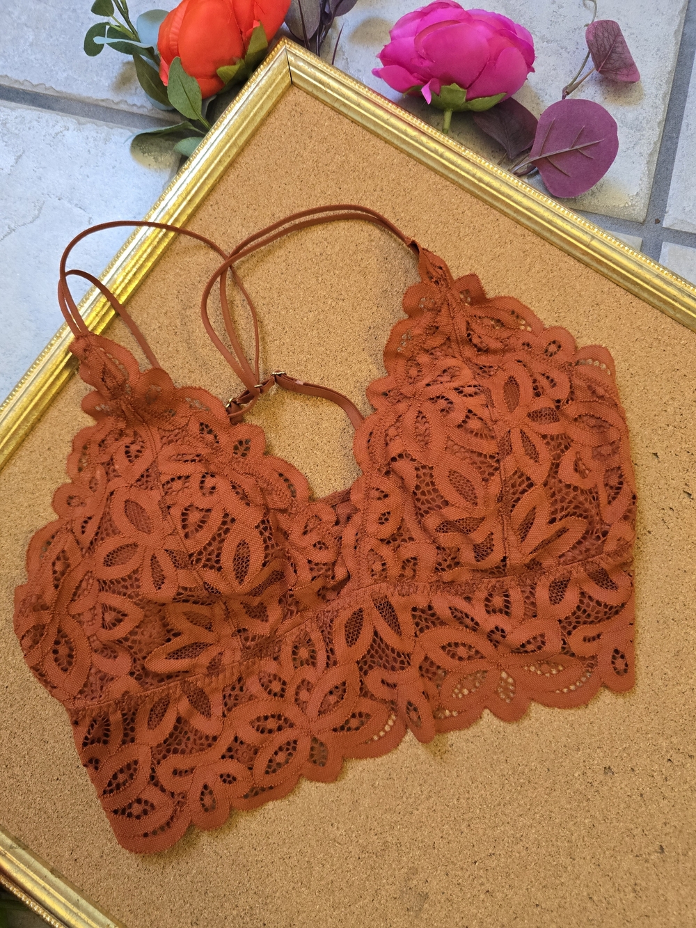 Abercrombie & Fitch Rust Lace Eyelet Crop/Bra